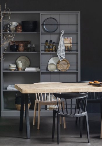 WOOOD Tablo fiskebein spisebord, rektangulrt - hvitkalket mangotre og stl (180x90)