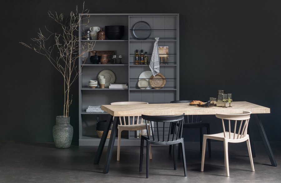 WOOOD Tablo fiskebein spisebord, rektangulrt - hvitkalket mangotre og stl (180x90)