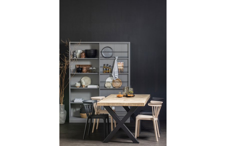 WOOOD Tablo fiskebein spisebord, rektangulrt - hvitkalket mangotre og stl (180x90)