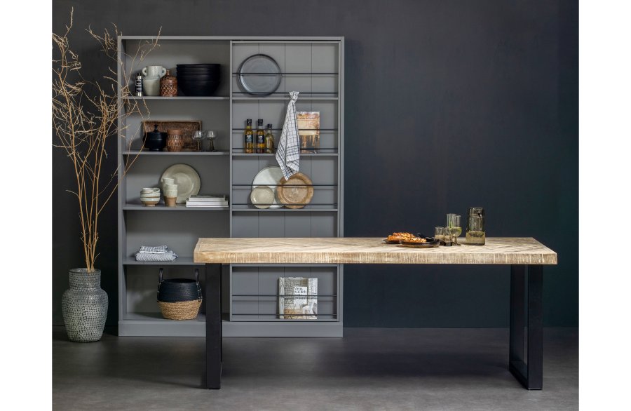 WOOOD Tablo fiskebein spisebord, rektangulrt - hvitkalket mangotre og stl (180x90)