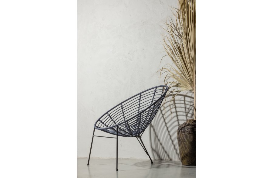 WOOOD Jane utendrs lenestol - blekksort polyetylen og svart stl