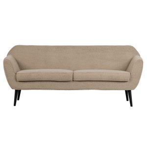 WOOOD Rocco Sofa – sandfarbener Polyester-Teddystoff und schwarzes Buchenholz