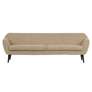 WOOOD Rocco XL Sofa - Sandfarbener Polyester-Teddystoff und schwarzes Buchenholz