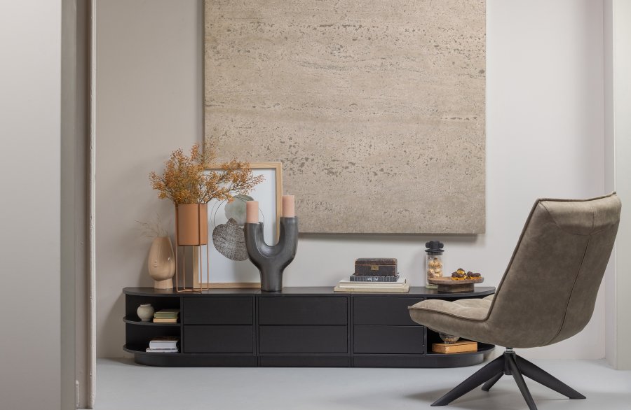 WOOOD EXCLUSIVE Finca TV-skap, m. 2 trykk for  pne skuffer - svart furu