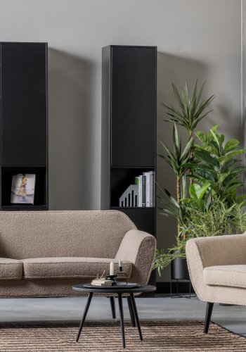 TRE EKSKLUSIV Finca skap, m. 2 drer, 3 hyller, 1 pent rom - dyp svart furu (B:40)