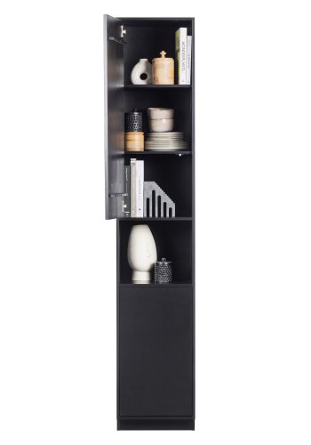 TRE EKSKLUSIV Finca skap, m. 2 drer, 3 hyller, 1 pent rom - dyp svart furu (B:40)