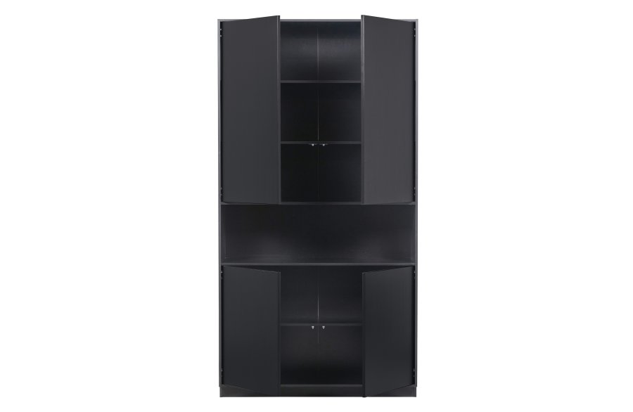 TRE EKSKLUSIV Finca skap, m. 4 drer, 3 hyller, 1 pent rom - dyp svart furu (B:110)