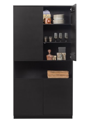 TRE EKSKLUSIV Finca skap, m. 4 drer, 3 hyller, 1 pent rom - dyp svart furu (B:110)