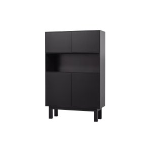 TRÄ EXKLUSIVT Fincaskp, m. 4 dörrar, 2 hyllor, 1 öppet fack - djupsvart furu (B:110)