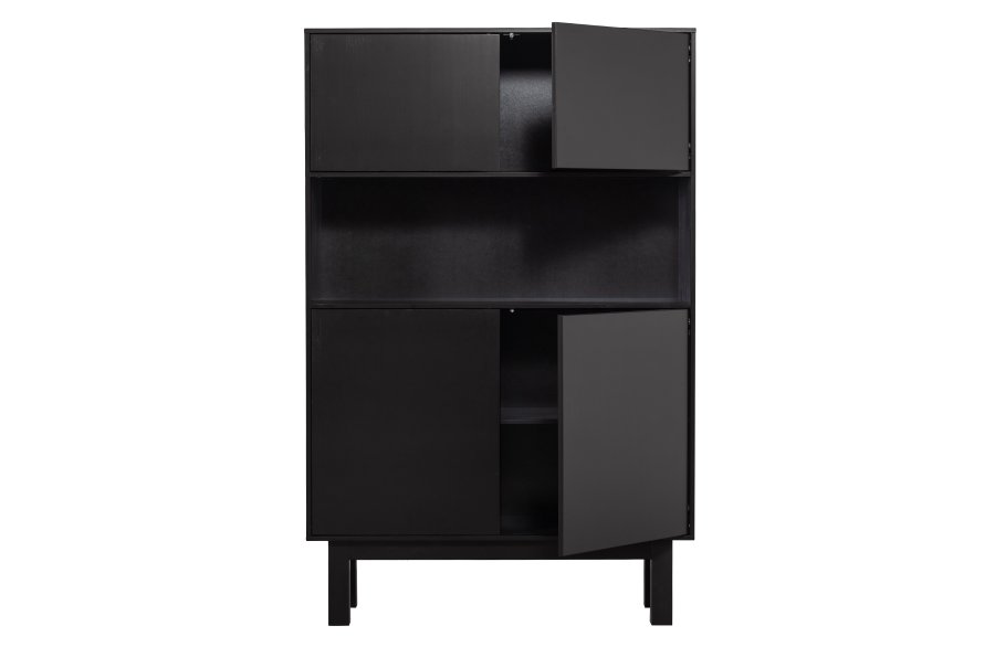 TRE EKSKLUSIV Finca skap, m. 4 drer, 2 hyller, 1 pent rom - dyp svart furu (B:110)