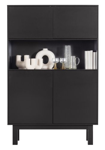 TRE EKSKLUSIV Finca skap, m. 4 drer, 2 hyller, 1 pent rom - dyp svart furu (B:110)