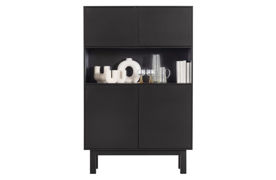 TRE EKSKLUSIV Finca skap, m. 4 drer, 2 hyller, 1 pent rom - dyp svart furu (B:110)