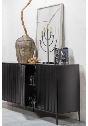 WOOOD EKSKLUSIV Ny Gravure skjenk, m. 4 trykk for  pne drer - svart furu og svart metall (B:200)