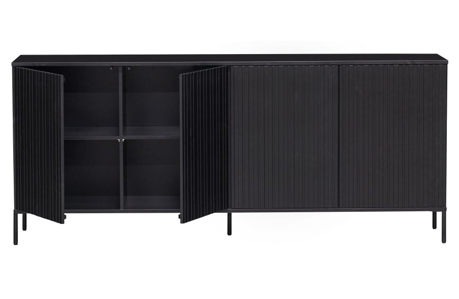 WOOOD EKSKLUSIV Ny Gravure skjenk, m. 4 trykk for  pne drer - svart furu og svart metall (B:200)