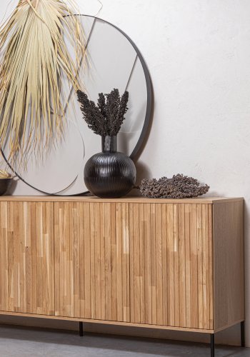 WOOOD EKSKLUSIV Ny Gravure skjenk, m. 4 trykk for  pne drer - naturlig eikefiner og svart metall (B:200)