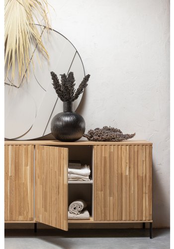 WOOOD EKSKLUSIV Ny Gravure skjenk, m. 4 trykk for  pne drer - naturlig eikefiner og svart metall (B:200)