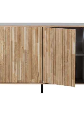 WOOOD EKSKLUSIV Ny Gravure skjenk, m. 4 trykk for  pne drer - naturlig eikefiner og svart metall (B:200)