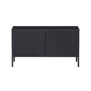 WOOOD EXCLUSIVE Nytt Gravure TV-bord, w. 2 tryck för att öppna dörrar - svart furu och svart metall (B:100)