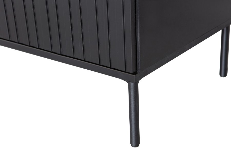 WOOOD EKSKLUSIV Ny Gravure TV-bord, m. 2 trykk for  pne drer - svart furu og svart metall (B:100)