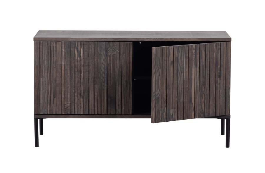 WOOOD EKSKLUSIV Ny Gravure TV-bord, m. 2 trykk for  pne drer - espresso askefiner/svart metall (B:100)