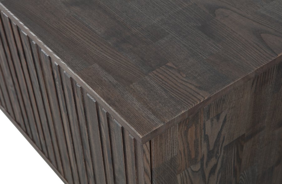 WOOOD EKSKLUSIV Ny Gravure TV-bord, m. 2 trykk for  pne drer - espresso askefiner/svart metall (B:100)