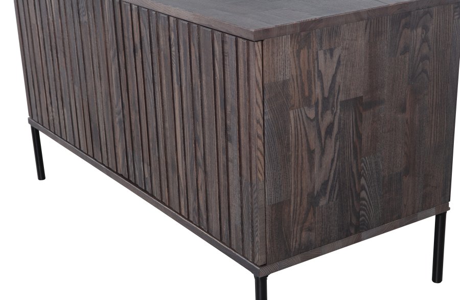 WOOOD EKSKLUSIV Ny Gravure TV-bord, m. 2 trykk for  pne drer - espresso askefiner/svart metall (B:100)