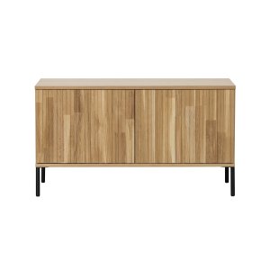 WOOOD EXCLUSIVE Nytt Gravure TV-bord, w. 2 tryck för att öppna dörrar - naturlig ekfaner och svart metall (B:100)