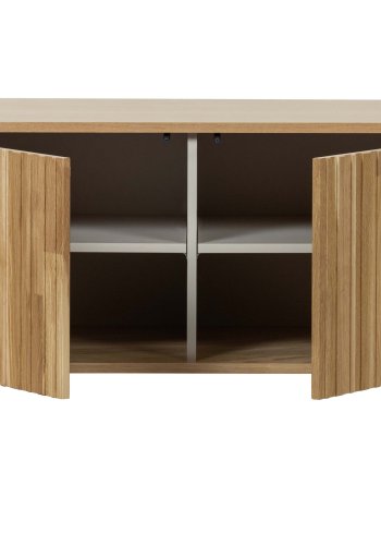 WOOOD EKSKLUSIV Ny Gravure TV-bord, m. 2 trykk for  pne drer - naturlig eikefiner og svart metall (B:100)