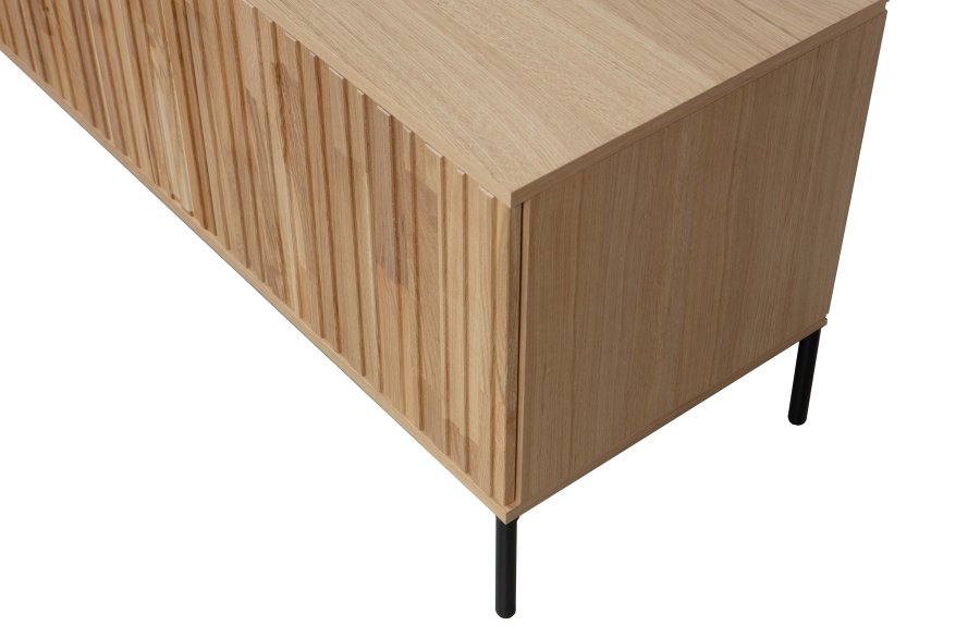 WOOOD EKSKLUSIV Ny Gravure TV-bord, m. 2 trykk for  pne drer - naturlig eikefiner og svart metall (B:100)