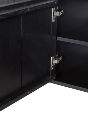 WOOOD EKSKLUSIV Ny Gravure TV-bord, m. 3 trykk for  pne drer - svart furu og svart metall (B:150)