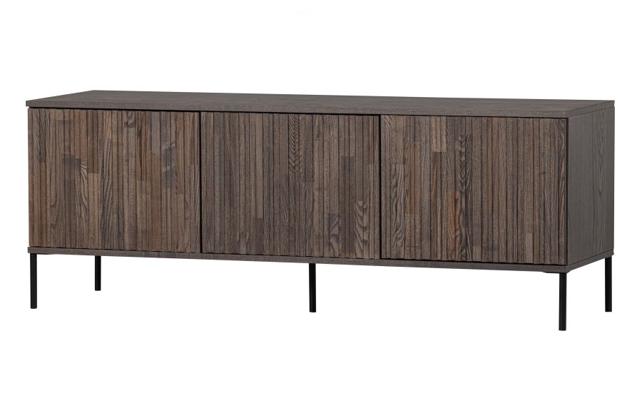 WOOOD EKSKLUSIV Ny Gravure TV-bord, m. 3 trykk for  pne drer - espresso askefiner/svart metall (B:150)