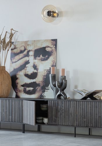 WOOOD EKSKLUSIV Ny Gravure TV-bord, m. 3 trykk for  pne drer - espresso askefiner/svart metall (B:150)