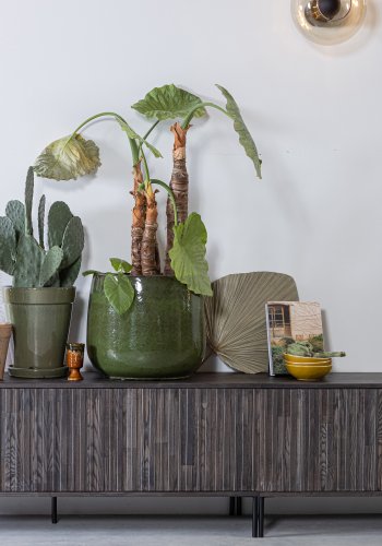 WOOOD EKSKLUSIV Ny Gravure TV-bord, m. 3 trykk for  pne drer - espresso askefiner/svart metall (B:150)