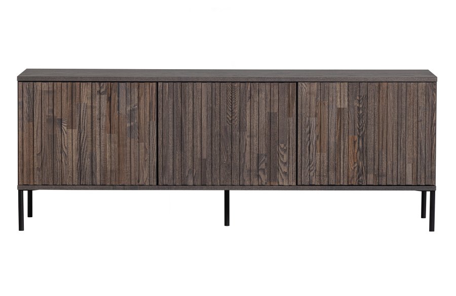 WOOOD EKSKLUSIV Ny Gravure TV-bord, m. 3 trykk for  pne drer - espresso askefiner/svart metall (B:150)