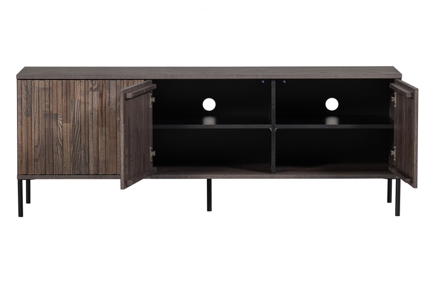 WOOOD EKSKLUSIV Ny Gravure TV-bord, m. 3 trykk for  pne drer - espresso askefiner/svart metall (B:150)