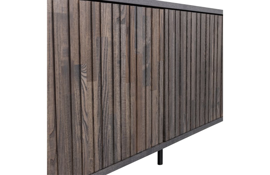 WOOOD EKSKLUSIV Ny Gravure TV-bord, m. 3 trykk for  pne drer - espresso askefiner/svart metall (B:150)