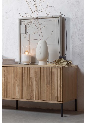 WOOOD EKSKLUSIV Ny Gravure TV-bord, m. 3 trykk for  pne drer - naturlig eikefiner og svart metall (B:150)