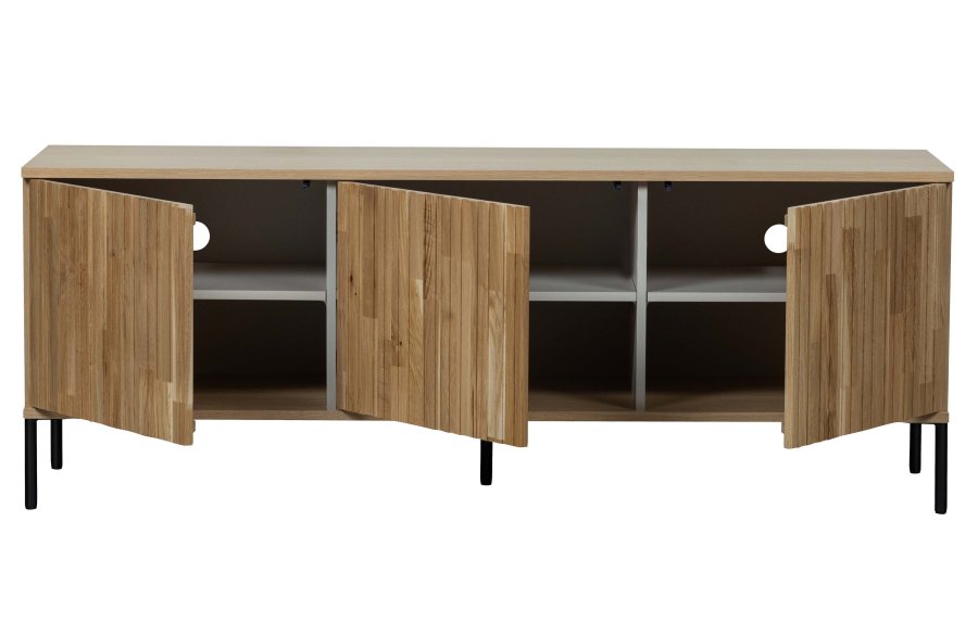 WOOOD EKSKLUSIV Ny Gravure TV-bord, m. 3 trykk for  pne drer - naturlig eikefiner og svart metall (B:150)