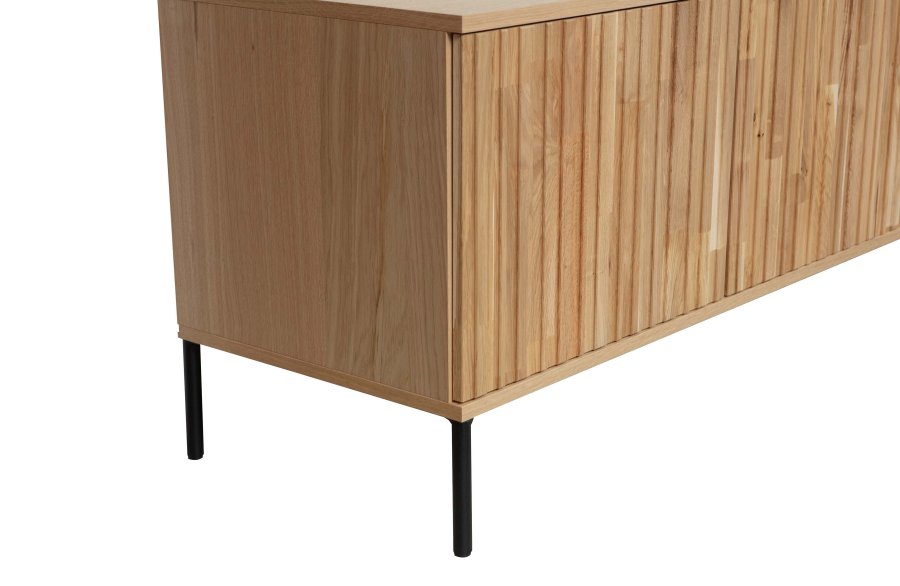 WOOOD EKSKLUSIV Ny Gravure TV-bord, m. 3 trykk for  pne drer - naturlig eikefiner og svart metall (B:150)