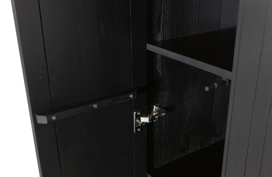 WOOOD EXCLUSIVE Nytt Gravure-skp, w. 2 tryck för att öppna dörrar och 1 lda - svart furu och svart metall