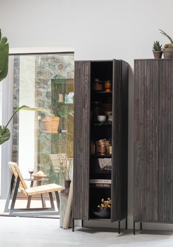 WOOOD EKSKLUSIV Nytt gravure skap, m. 2 trykk for  pne drer, 1 skuff - espresso askefiner/svart metall