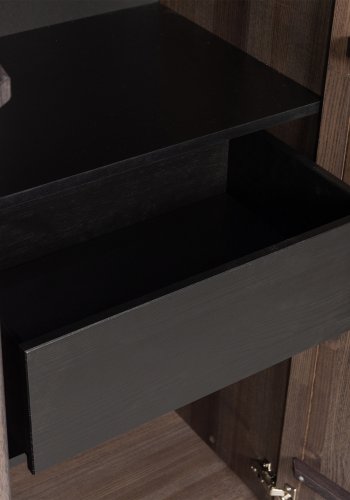 WOOOD EKSKLUSIV Nytt gravure skap, m. 2 trykk for  pne drer, 1 skuff - espresso askefiner/svart metall