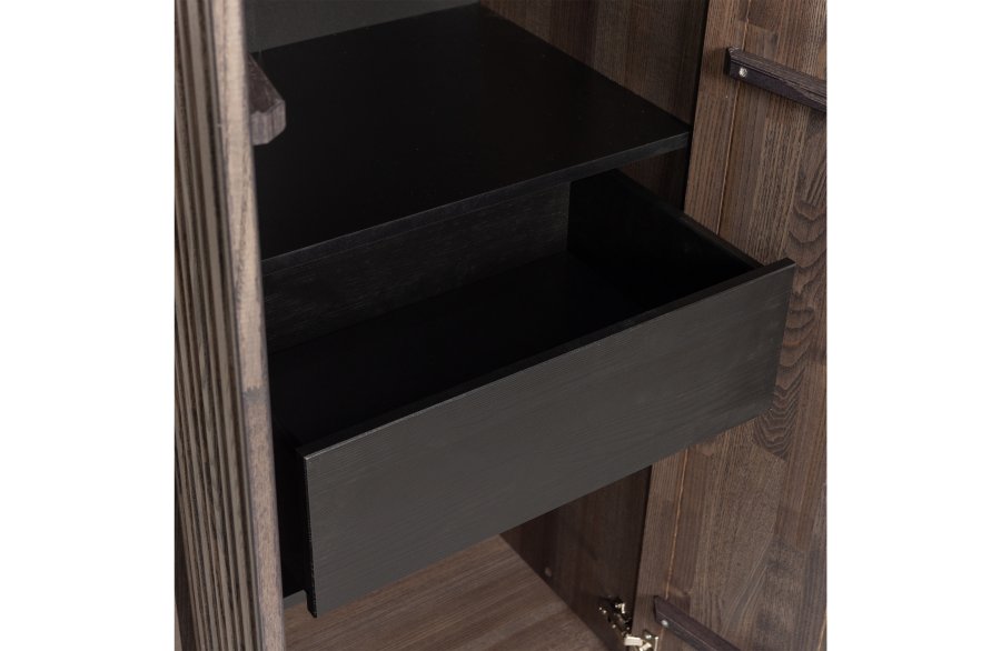 WOOOD EKSKLUSIV Nytt gravure skap, m. 2 trykk for  pne drer, 1 skuff - espresso askefiner/svart metall