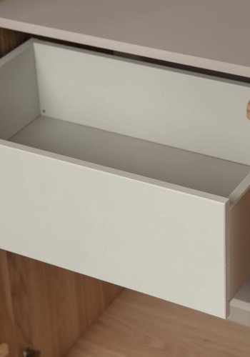 WOOOD EKSKLUSIV Nytt gravure skap, m. 2 trykk for  pne drer og 1 skuff - naturlig eikefiner og svart metall