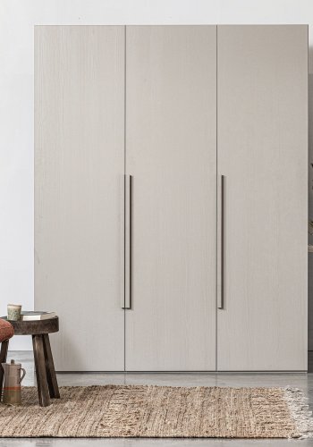 WOOOD Ren garderobe, m. 3 drer, 4 hyller, 1 hengestang, 3 skuffer - steingr/brun valnttfinish