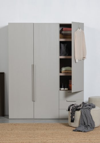 WOOOD Ren garderobe, m. 1 dr, 3 hyller og 3 skuffer - steingr valntt finish