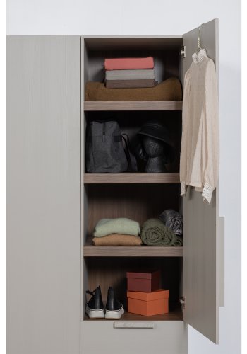 WOOOD Ren garderobe, m. 1 dr, 3 hyller og 3 skuffer - steingr valntt finish