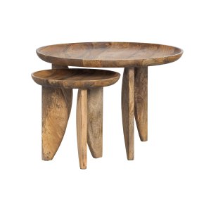 VTWONEN High Heels sidobord, runt - naturligt mangoträ (set med 2)