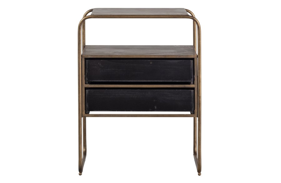 WOOOD Collection nattbord, m. 2 skuffer - antikk messingmetall og svart tre (45x38)