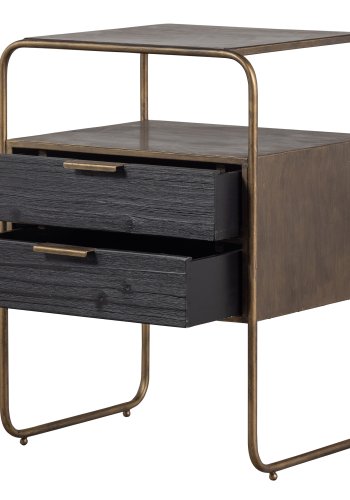 WOOOD Collection nattbord, m. 2 skuffer - antikk messingmetall og svart tre (45x38)